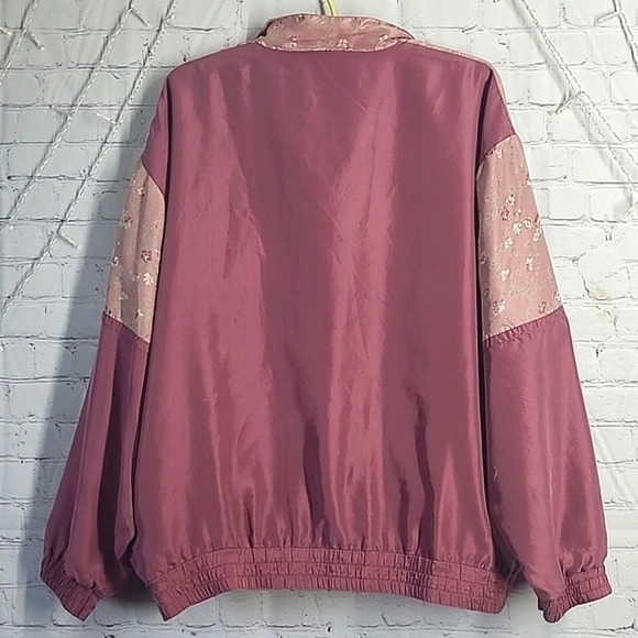 Vintage 90s Silk Exchange 100% Silk Floral Blush Pink Full Zip Jacket Womens  XL - Picture 13 of 17